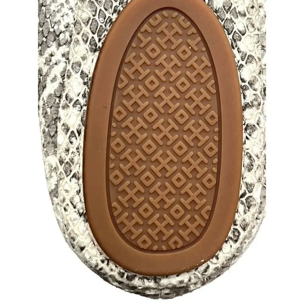 8.5 M Tory Burch Travel T Ballet Flats In Neutral Snakeskin Leather
